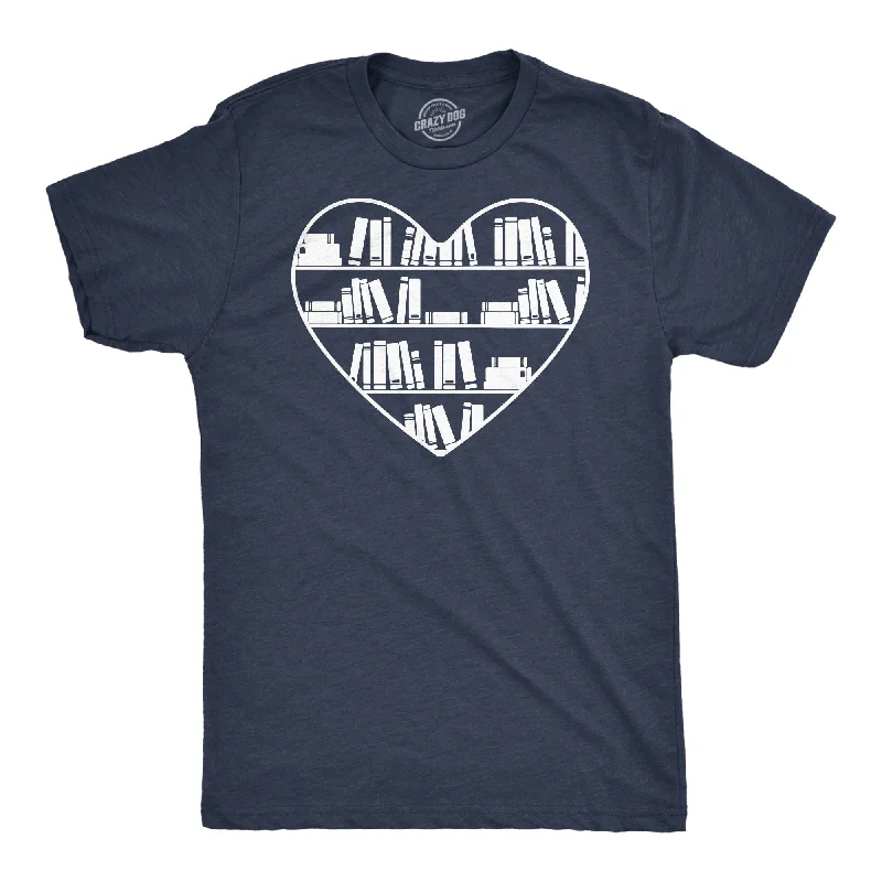 men's stylish long-sleeve shirts-Bookshelf Heart Men's T Shirt