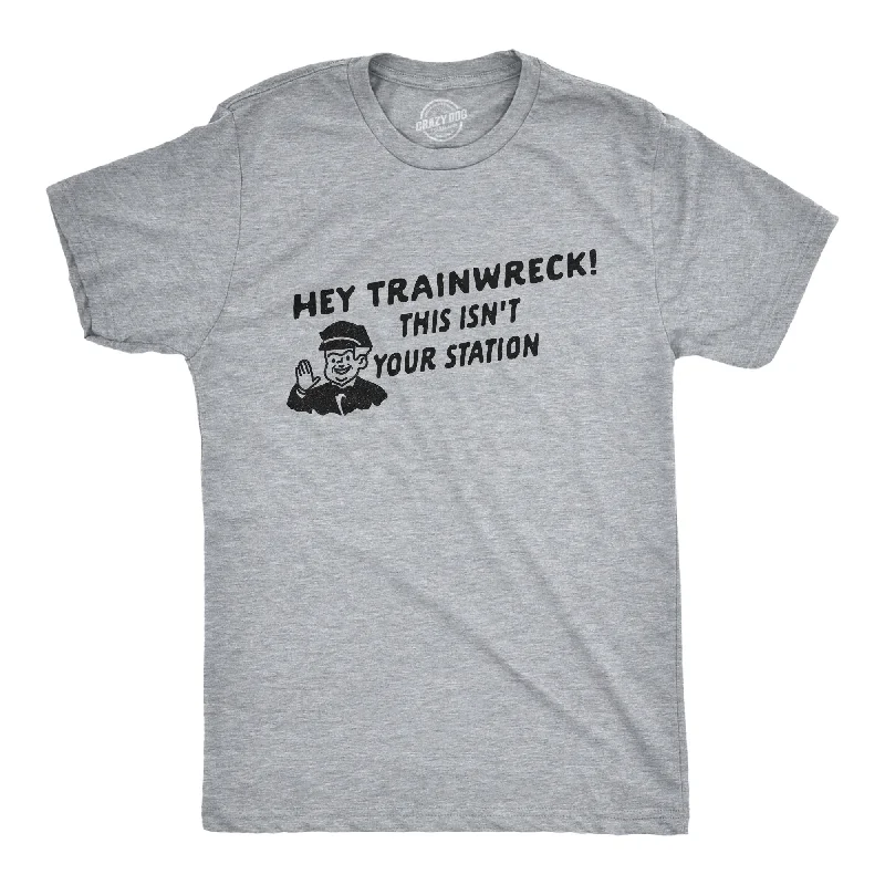 men's shirts with contrasting fabric details for flair-Hey Trainwreck Men's T Shirt