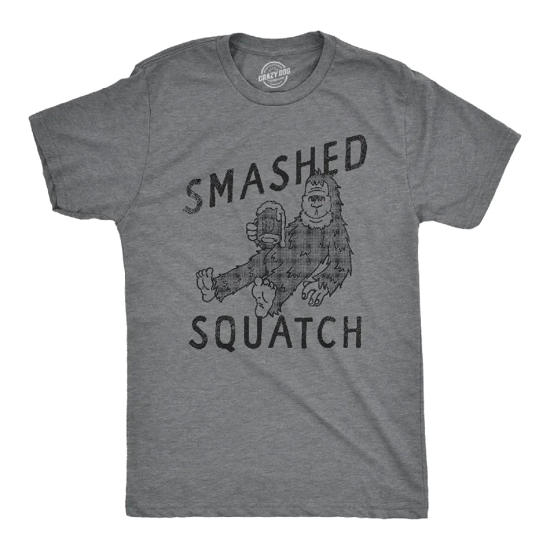 men's shirts with luxury fabrics for a refined touch-Mens Smashed Squatch T Shirt Funny Drunk Big Foot Sasquatch Beer Drinking Joke For Guys