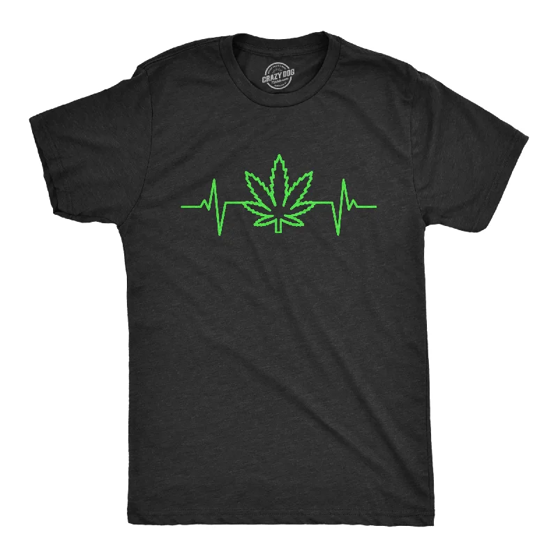 men's shirts with stylish accents for eye-catching looks-Pot Leaf Heart Beat Men's T Shirt