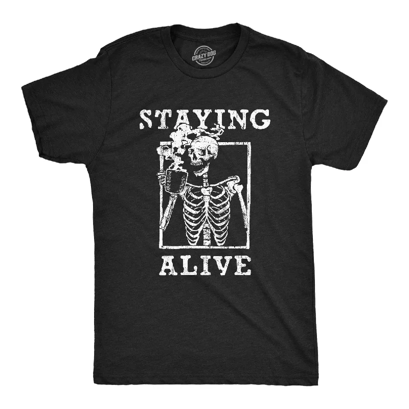 men's shirts with intricate details for style-Staying Alive Men's T Shirt